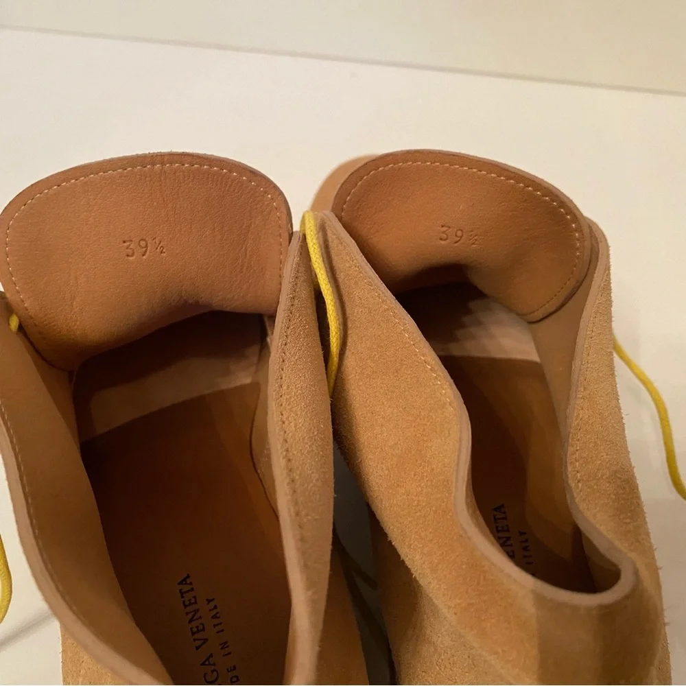 BOTTEGA VENETA SHOES LOW BOOTS TAN SUEDE LEATHER LACE UP ITALY SIZE 39.5 US 6.5